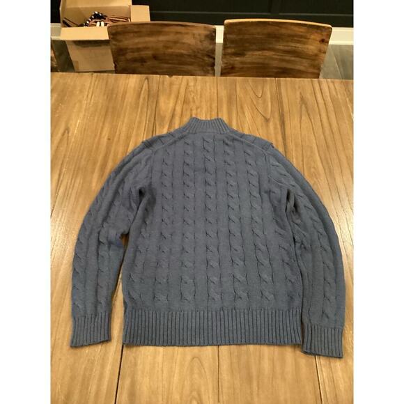 Carven heavy Cable knit cotton blue toggle button pullover Mockneck sweater - Picture 9 of 11